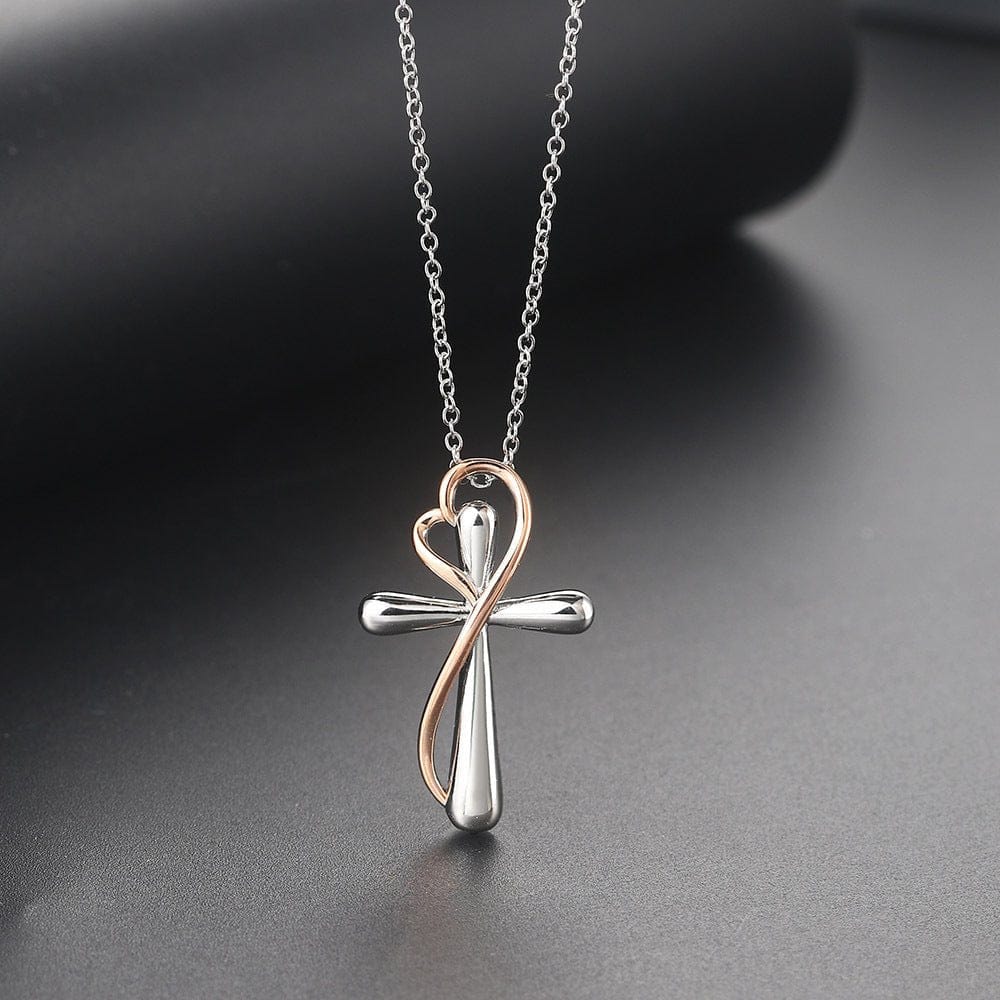 Heart-shaped Cross Necklace - Simple Color Separation Electroplating Design