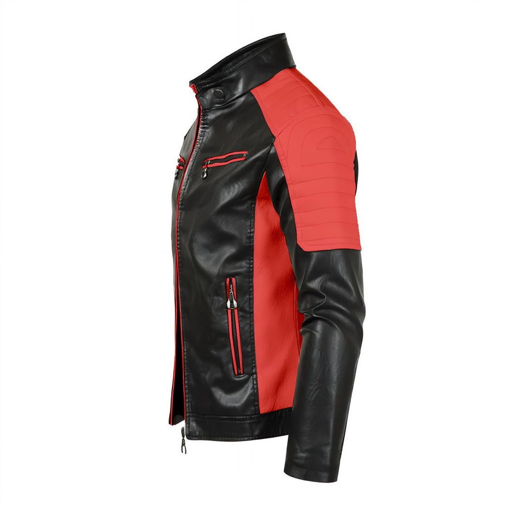 Men's Stand-up Collar Block Slim-fit Leather Jacket (DTF)