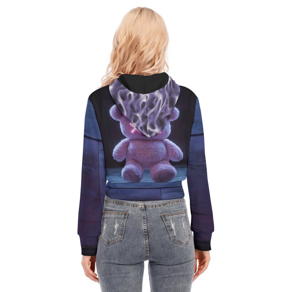 All-Over Print Women's Crop Top Hoodie With Zipper Closure