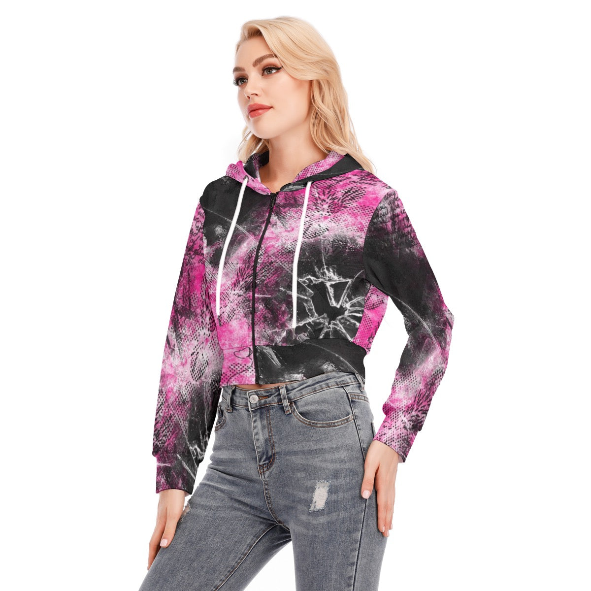 All-Over Print Women's Crop Top Hoodie With Zipper Closure