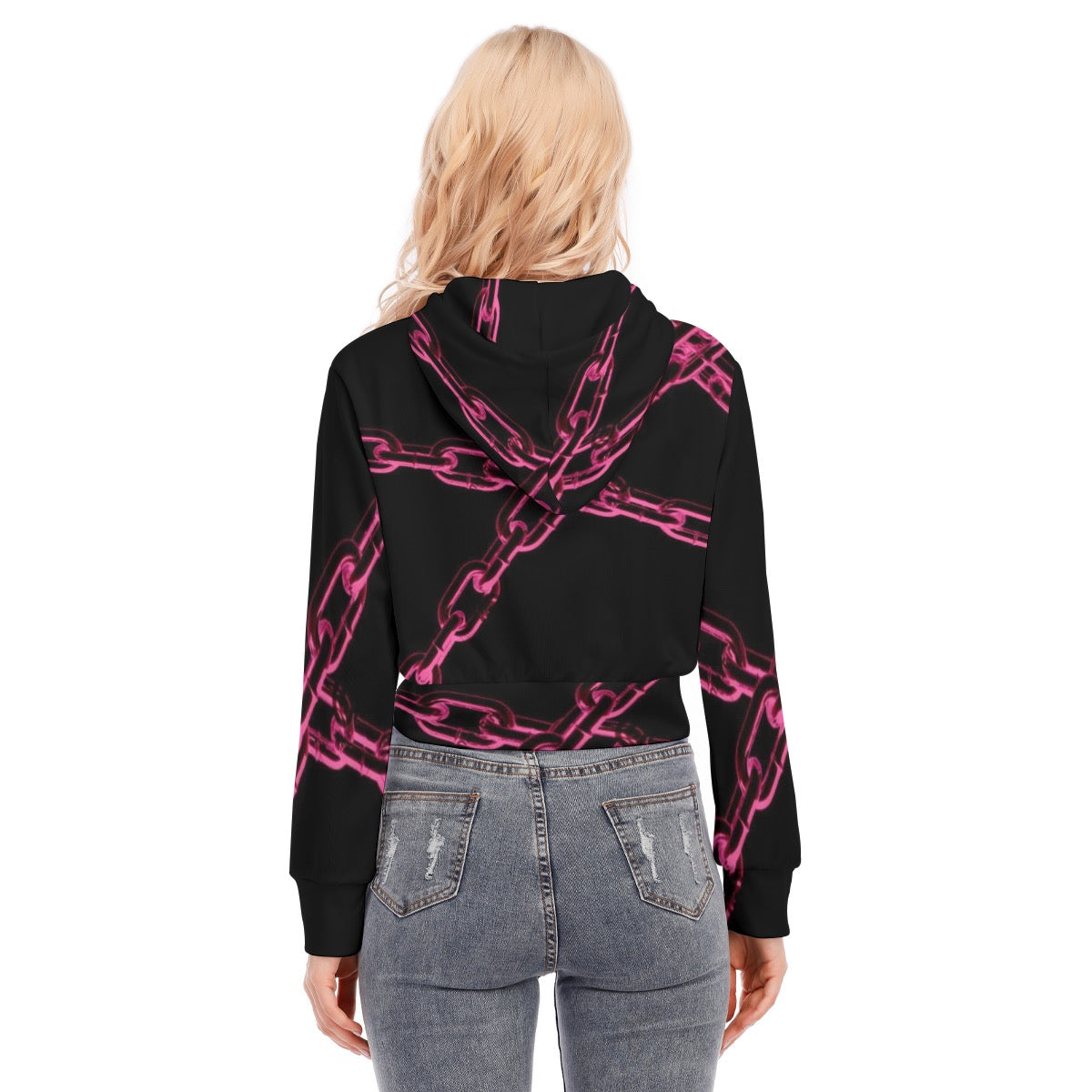All-Over Print Women's Crop Top Hoodie With Zipper Closure