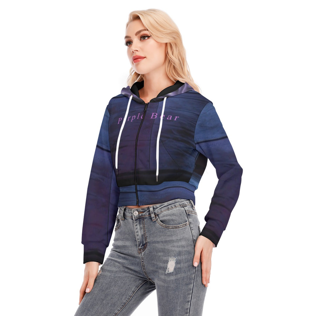 All-Over Print Women's Crop Top Hoodie With Zipper Closure