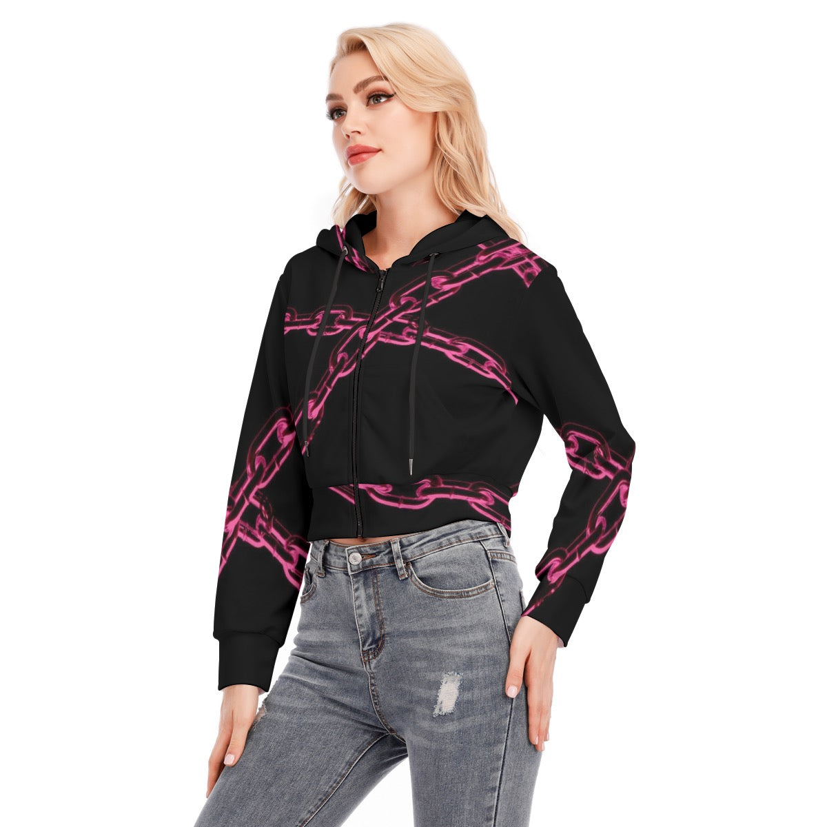 All-Over Print Women's Crop Top Hoodie With Zipper Closure