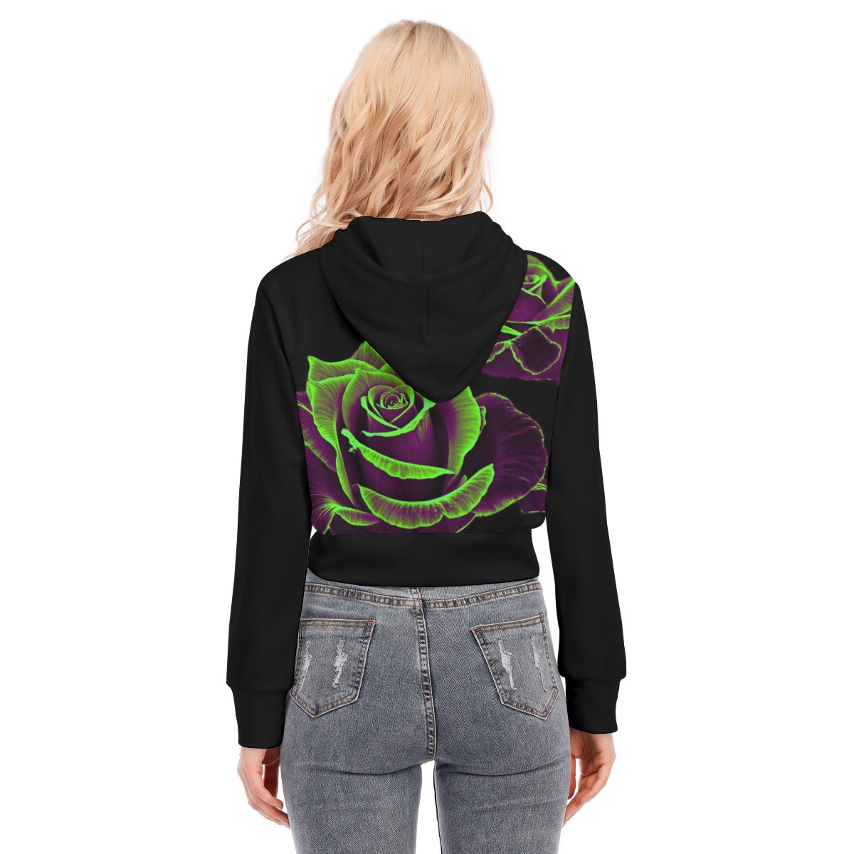 All-Over Print Women's Crop Top Hoodie With Zipper Closure
