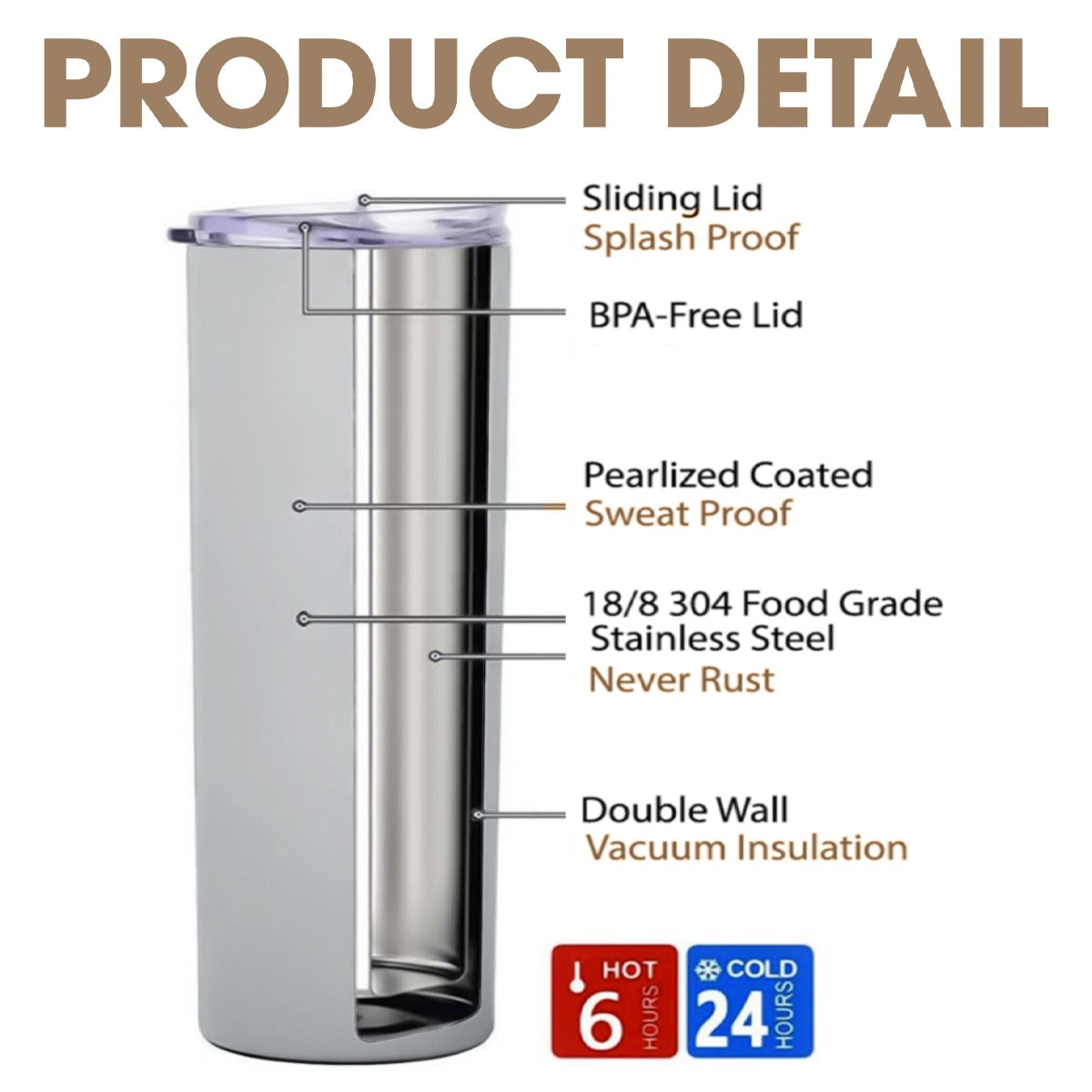 Custom 20OZ Straight Cup With Sliding Lid Printed in USA