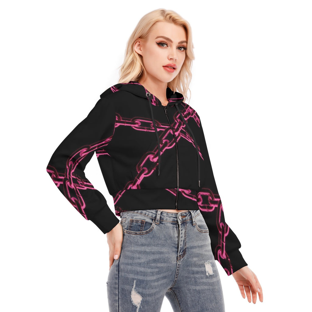 All-Over Print Women's Crop Top Hoodie With Zipper Closure