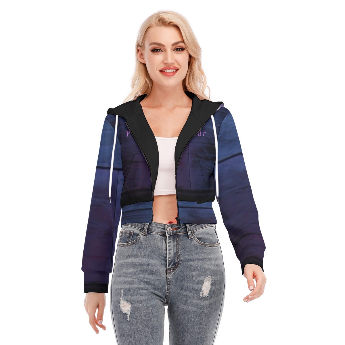 All-Over Print Women's Crop Top Hoodie With Zipper Closure