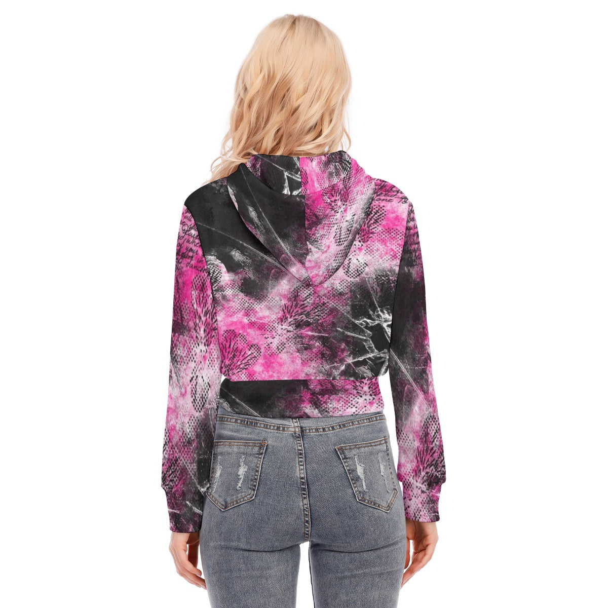 All-Over Print Women's Crop Top Hoodie With Zipper Closure