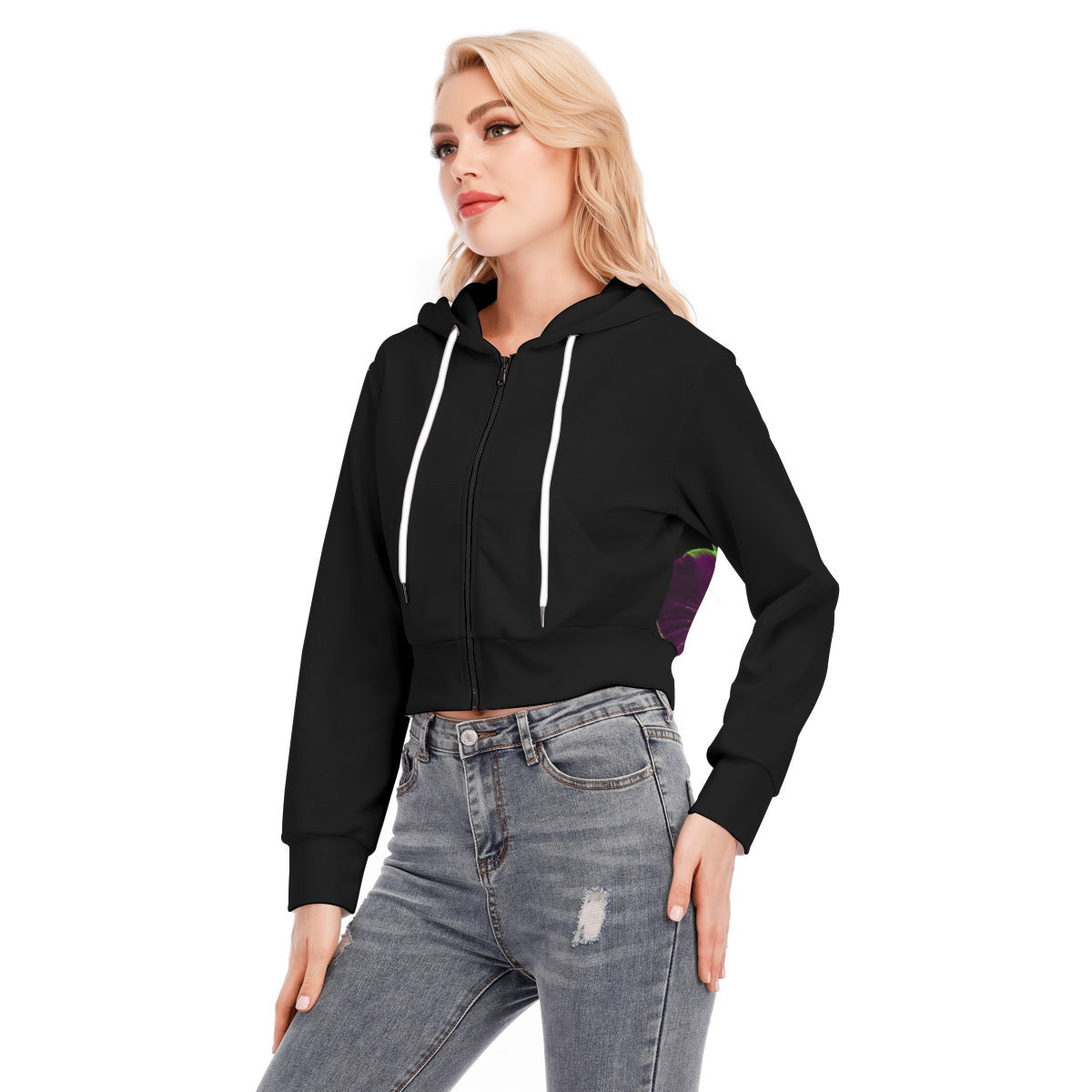 All-Over Print Women's Crop Top Hoodie With Zipper Closure