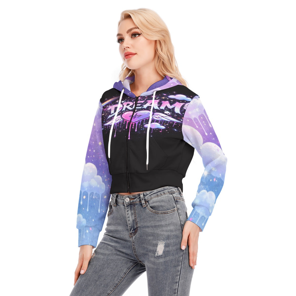 All-Over Print Women's Crop Top Hoodie With Zipper Closure