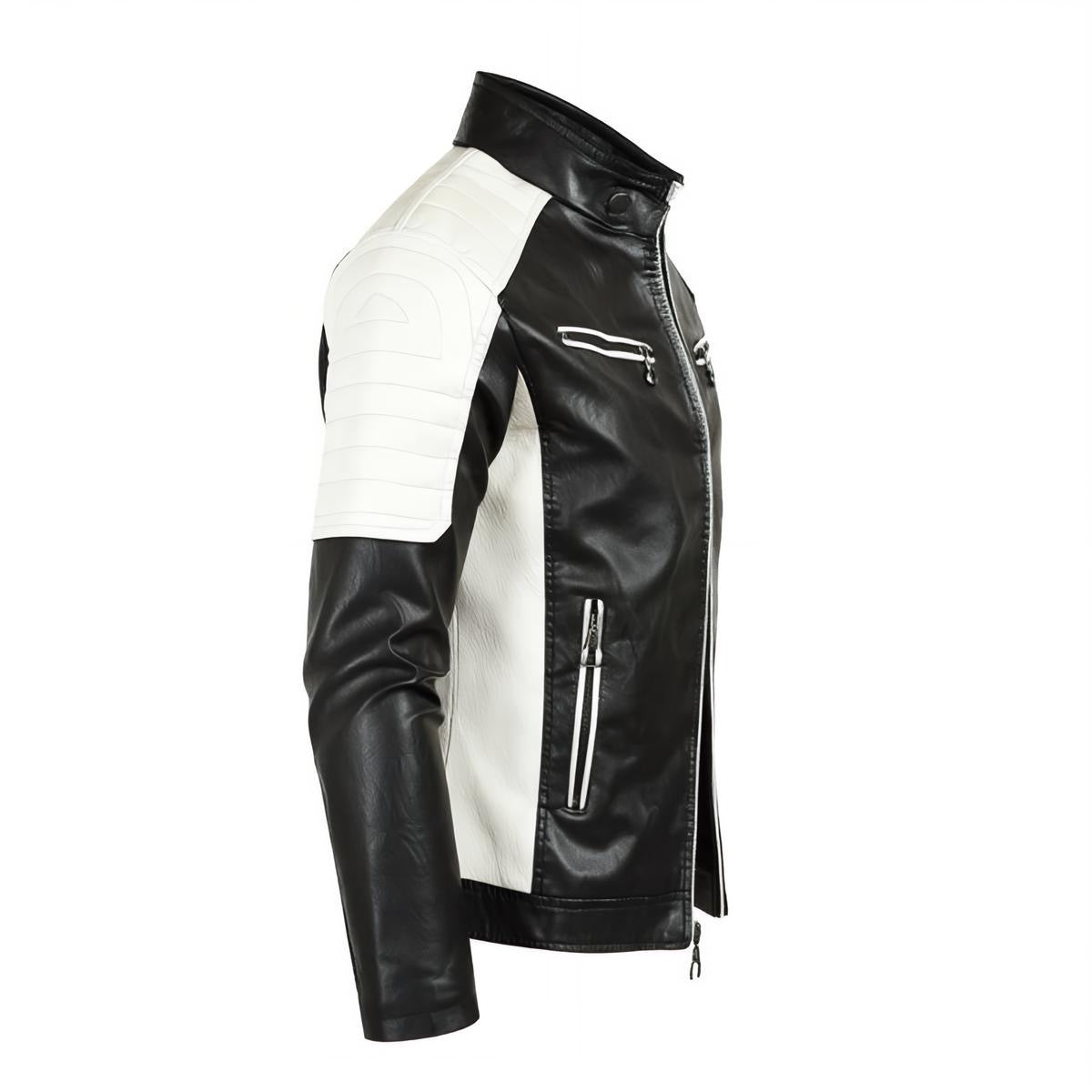 Men's Stand-up Collar Block Slim-fit Leather Jacket (DTF)