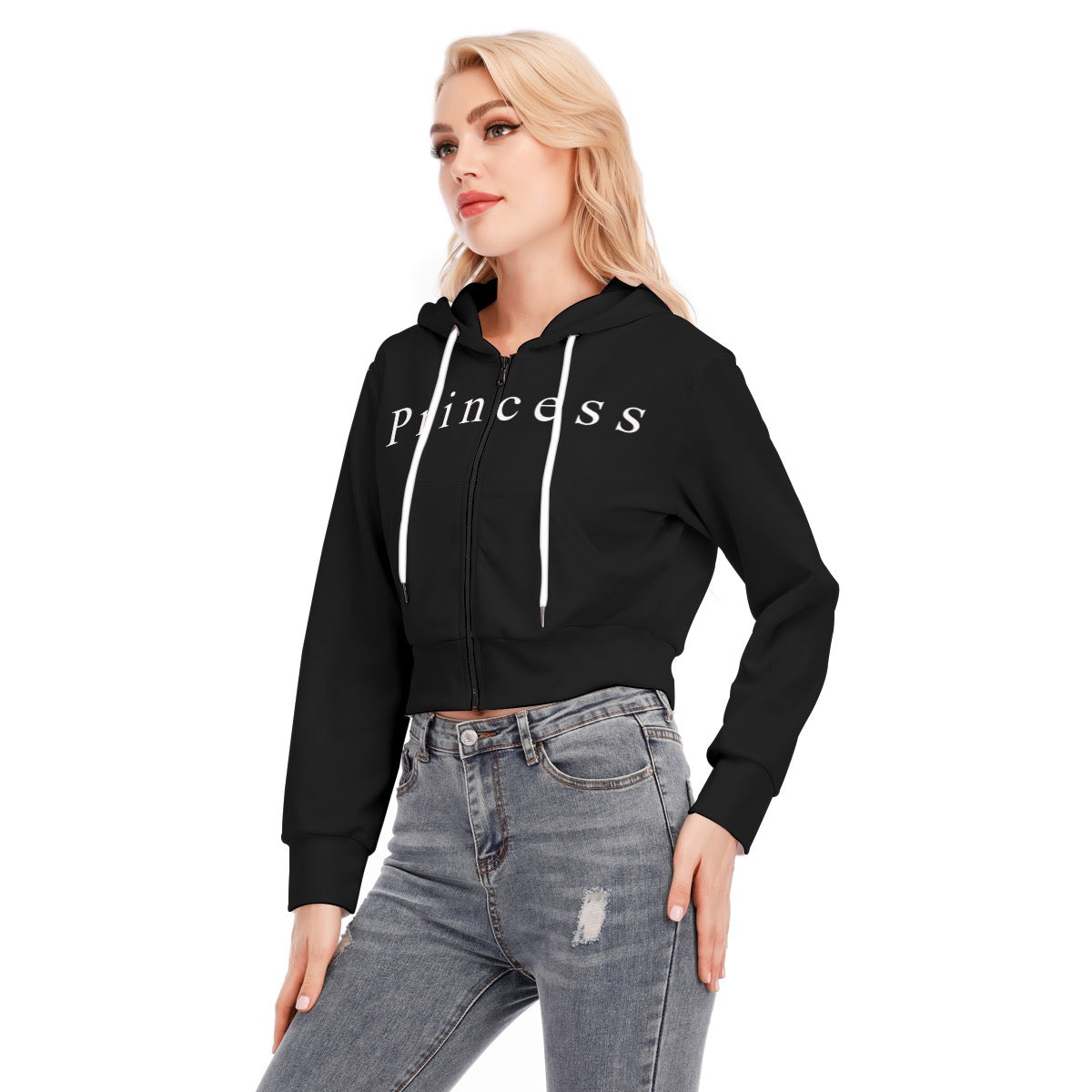 All-Over Print Women's Crop Top Hoodie With Zipper Closure