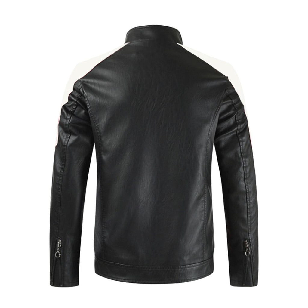 Men's Stand-up Collar Block Slim-fit Leather Jacket (DTF)