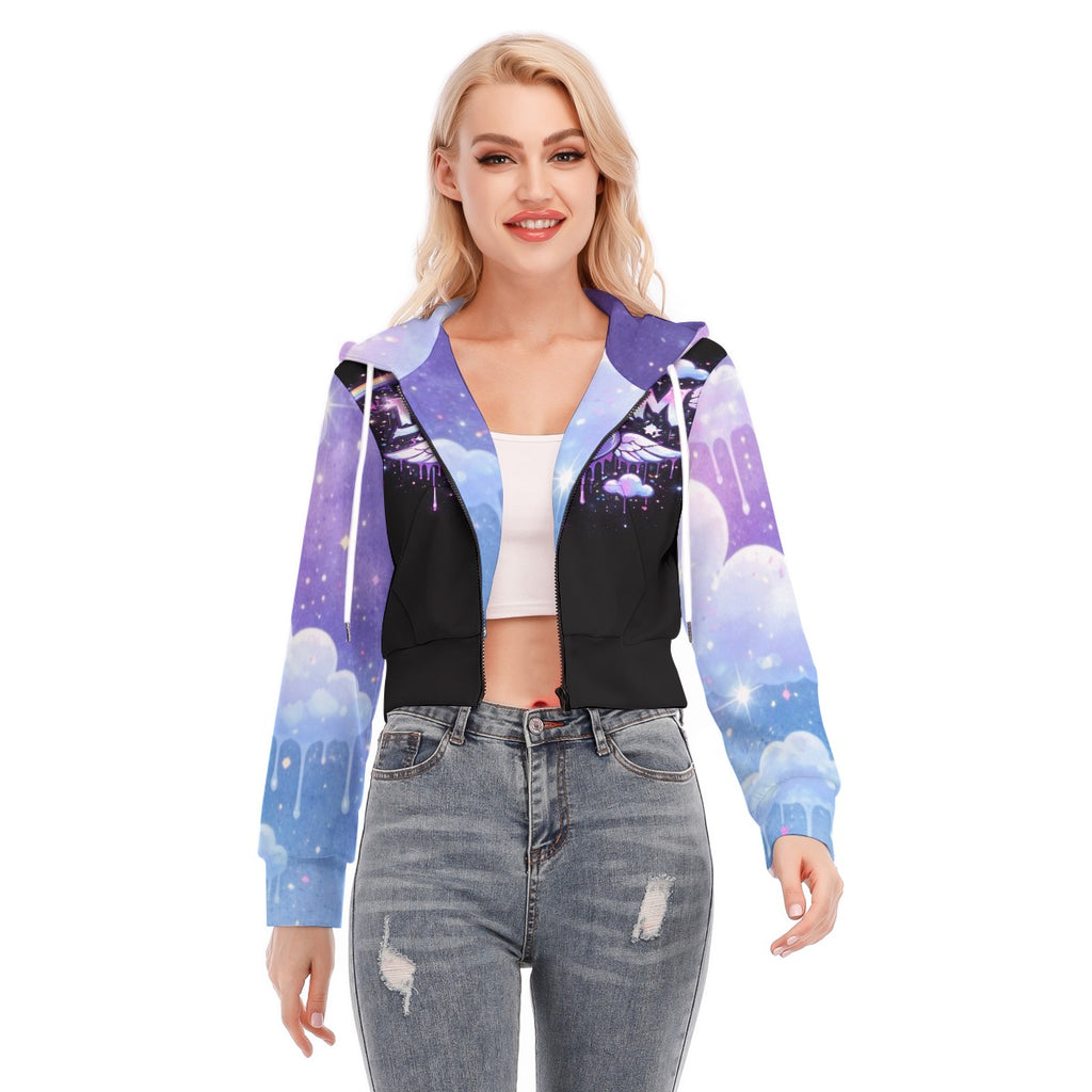 All-Over Print Women's Crop Top Hoodie With Zipper Closure