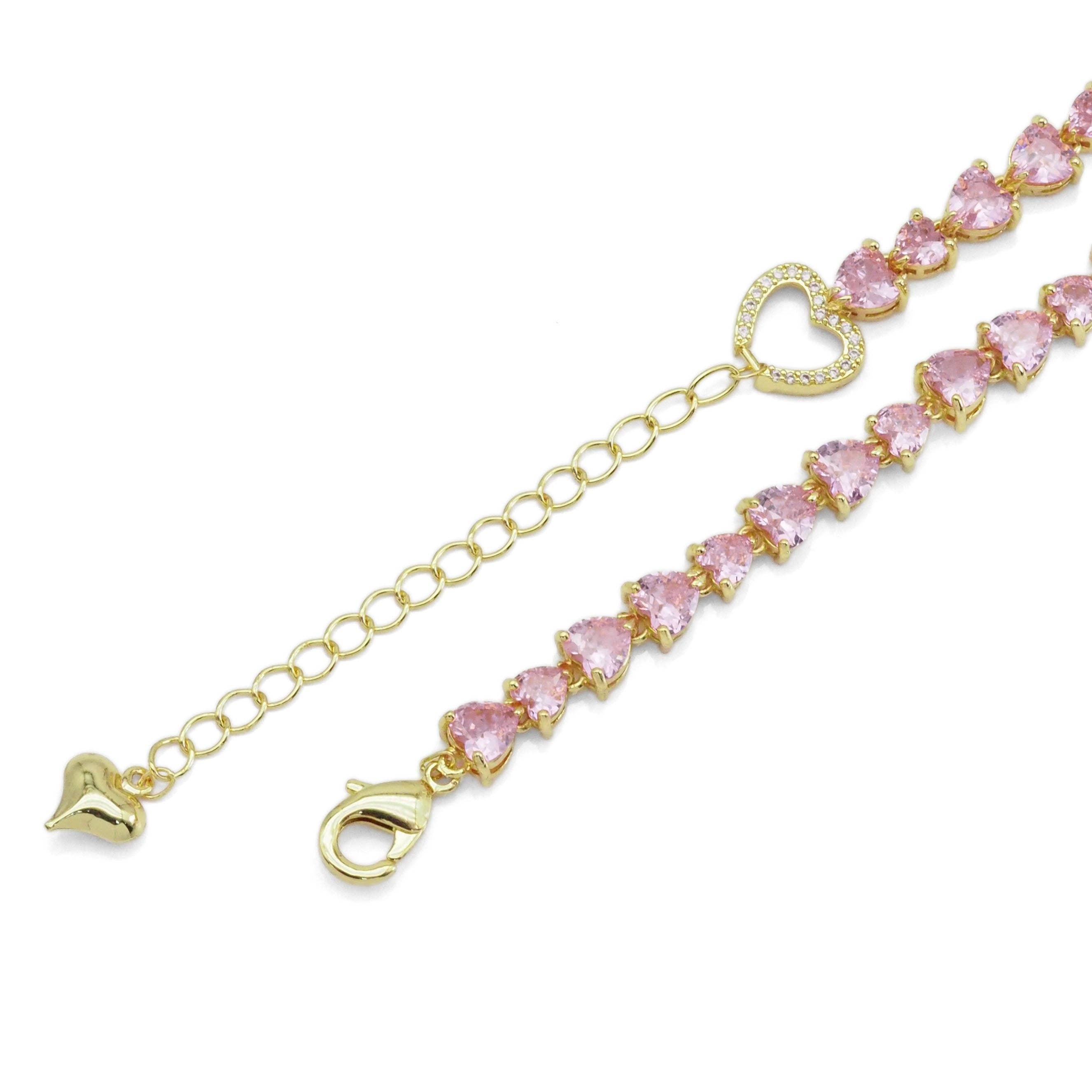 Pink Clear CZ Heart Necklace, Sku#LD511