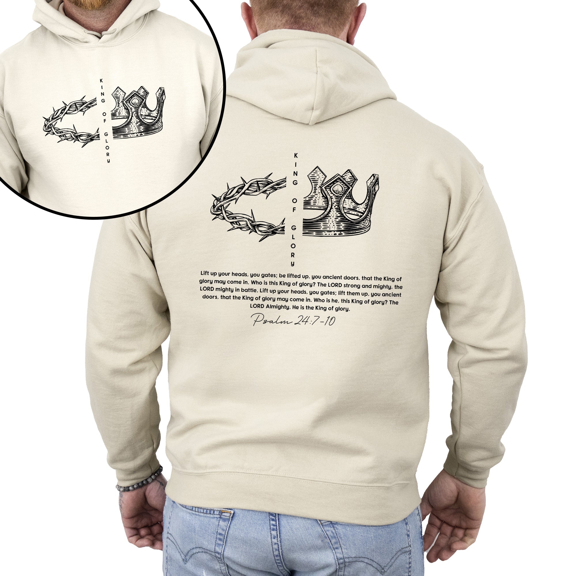 King of Glory, Front and Back, Crown, Religious, Psalm, Christian, Faith, Gospel Hoodie, Hooded Sweatshirt