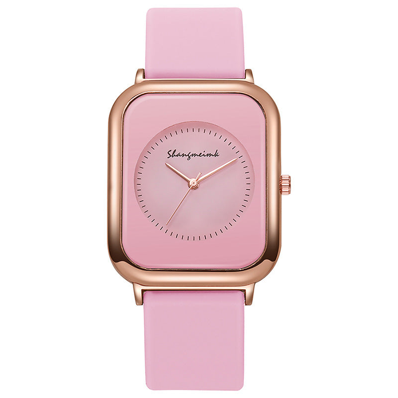Casual square-shaped, elegant quartz silicone strap student watches.