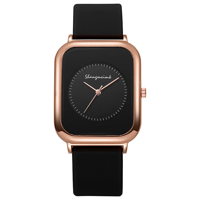 Casual square-shaped, elegant quartz silicone strap student watches.