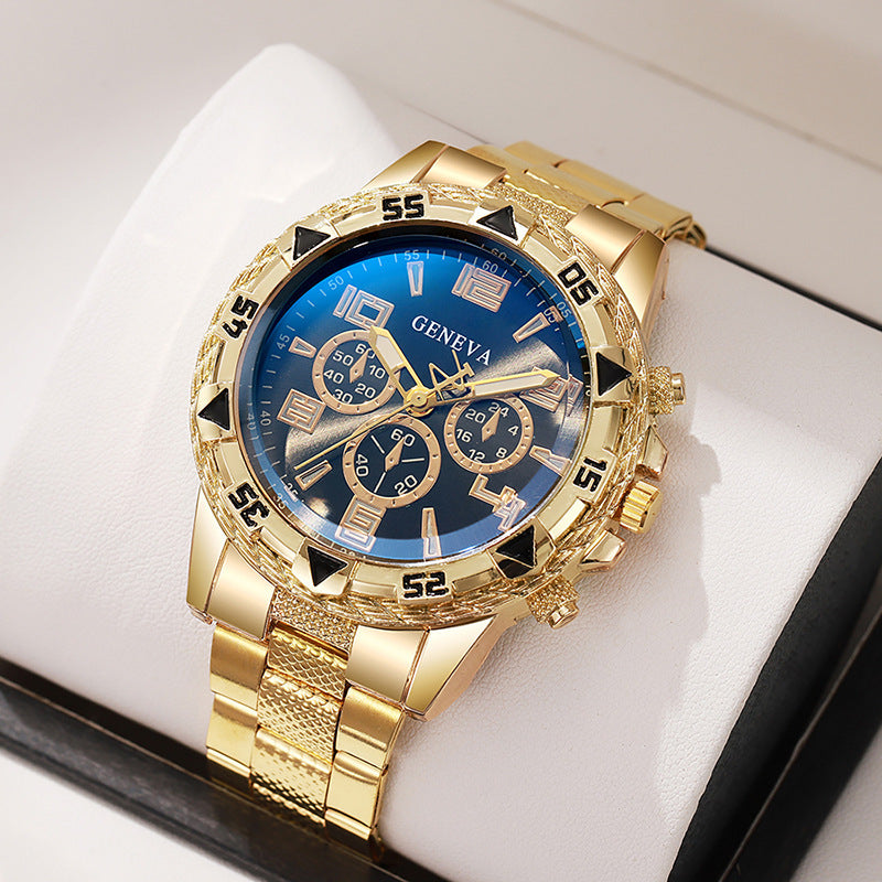 Men's Fake Three-Eye Casual Steel Band Watches