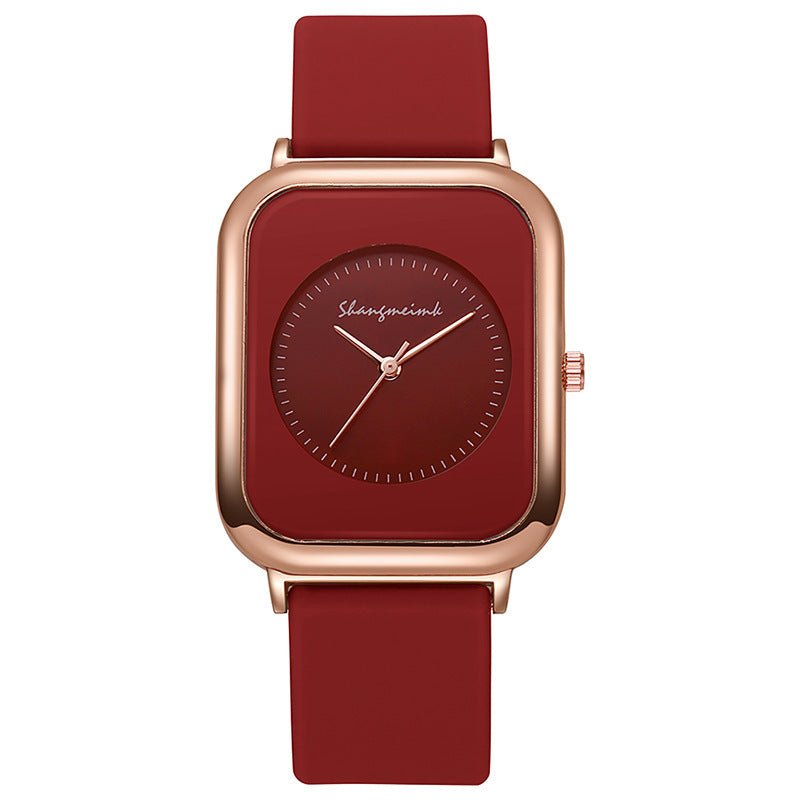 Casual square-shaped, elegant quartz silicone strap student watches.