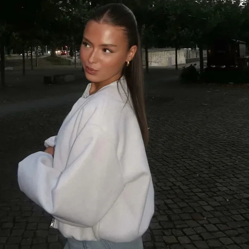 Autumn Luxe: Women's Cropped Faux Wool Bomber Jacket