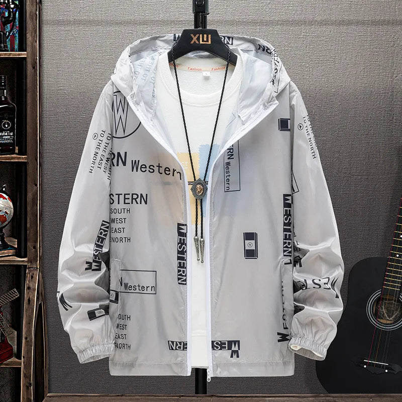Big size sunscreen clothing men's jacket summer lightweight fishing thin skin coat Student Outdoor tide 7XL 6XL 5XL men clothing