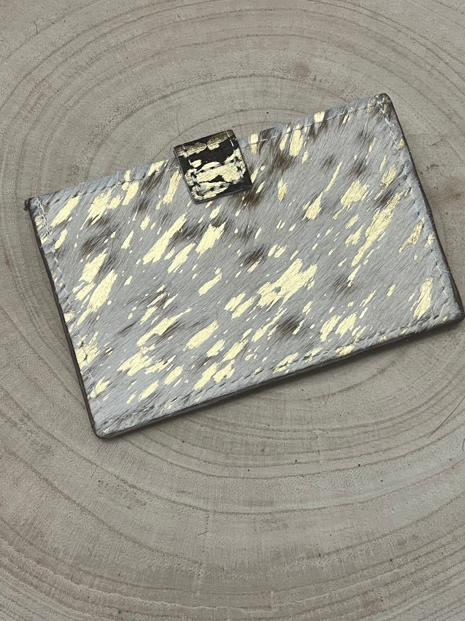 Cowhide Credit Card Wallet - Acid Wash Gold