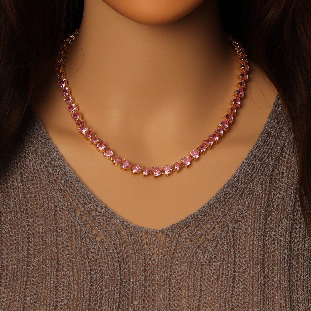 Pink Clear CZ Heart Necklace, Sku#LD511