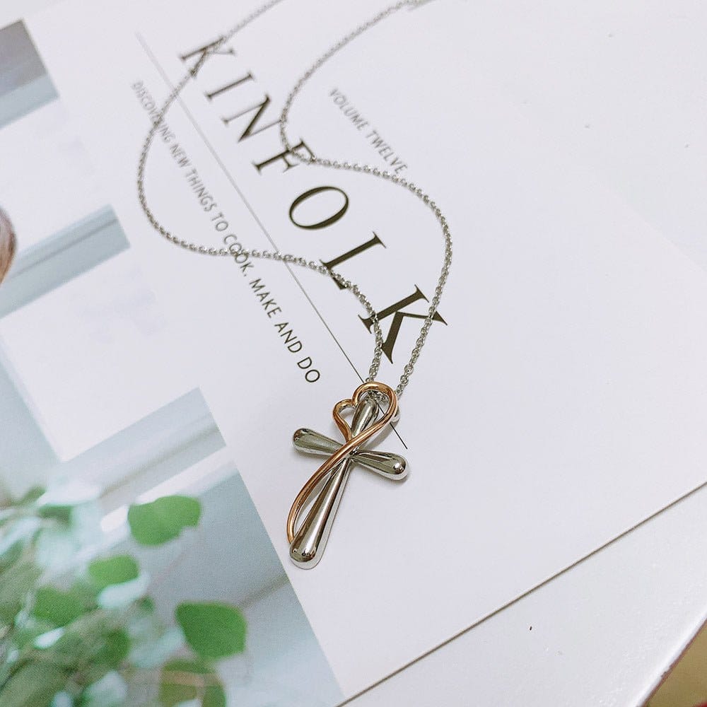 Heart-shaped Cross Necklace - Simple Color Separation Electroplating Design